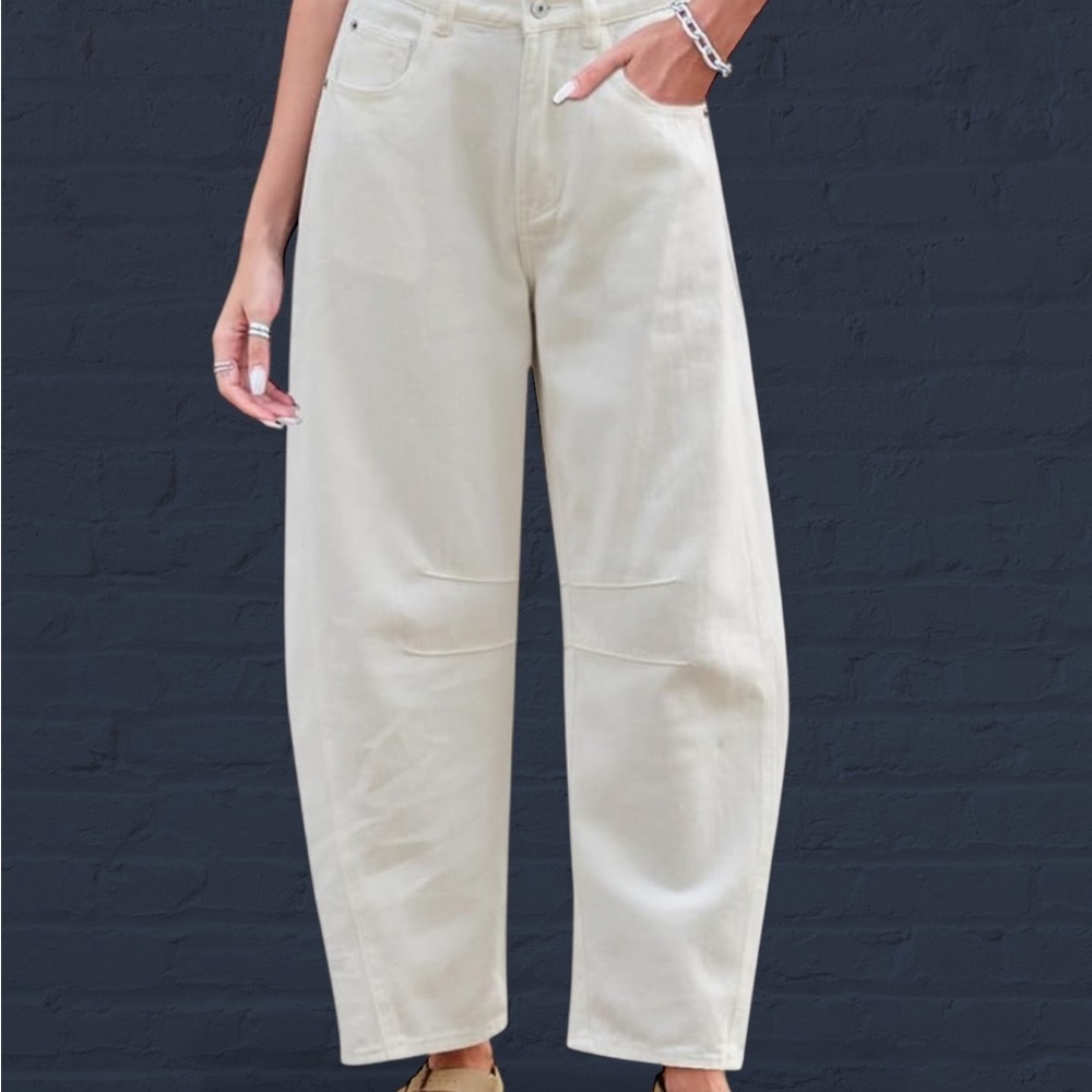 White barrel wide leg denim crop jeans